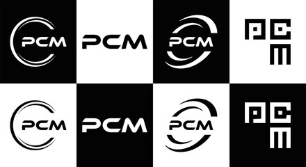 PCM logo. P C M design. White PCM letter. PCM, P C M letter logo design. Initial letter PCM letter logo set, linked circle uppercase monogram logo. P C M letter logo vector design.	
