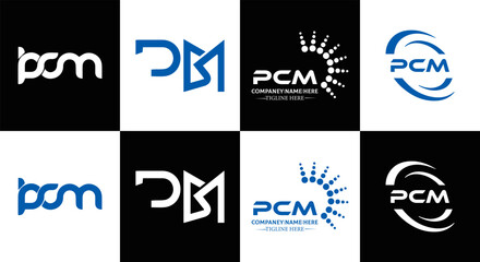 PCM logo. P C M design. White PCM letter. PCM, P C M letter logo design. Initial letter PCM letter logo set, linked circle uppercase monogram logo. P C M letter logo vector design.	
