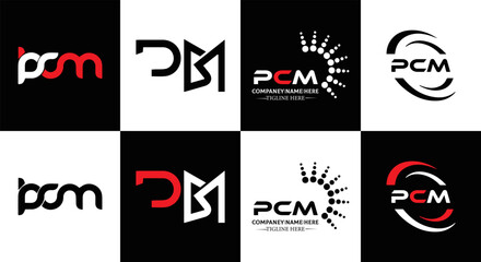 PCM logo. P C M design. White PCM letter. PCM, P C M letter logo design. Initial letter PCM letter logo set, linked circle uppercase monogram logo. P C M letter logo vector design.	
