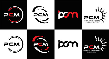 PCM logo. P C M design. White PCM letter. PCM, P C M letter logo design. Initial letter PCM letter logo set, linked circle uppercase monogram logo. P C M letter logo vector design.	
