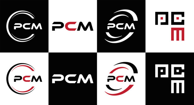 PCM logo. P C M design. White PCM letter. PCM, P C M letter logo design. Initial letter PCM letter logo set, linked circle uppercase monogram logo. P C M letter logo vector design.	
