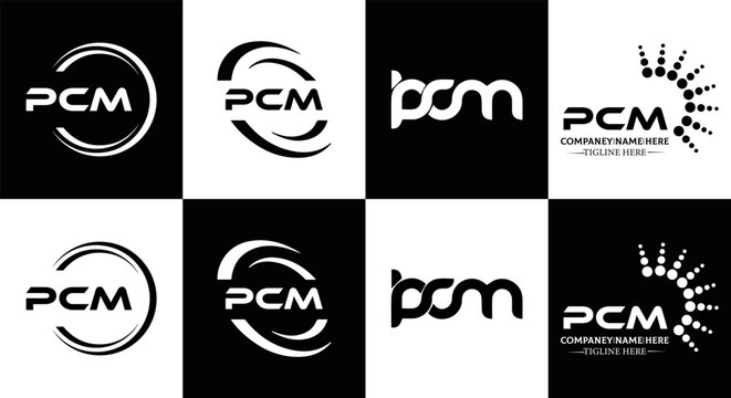 PCM logo. P C M design. White PCM letter. PCM, P C M letter logo design. Initial letter PCM letter logo set, linked circle uppercase monogram logo. P C M letter logo vector design.	
