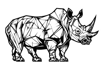 Rhino, geometric tatoo art. Engraved lined style with bold lines. Vector illustration.
