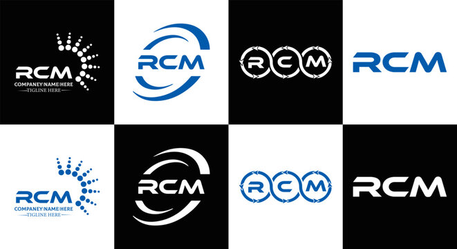 RCM logo. R C M design. White RCM letter. RCM, R C M letter logo design. Initial letter RCM letter logo set, linked circle uppercase monogram logo. R C M letter logo vector design.	
