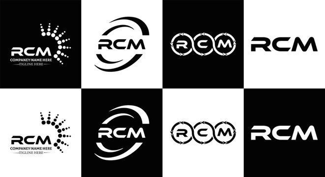 RCM logo. R C M design. White RCM letter. RCM, R C M letter logo design. Initial letter RCM letter logo set, linked circle uppercase monogram logo. R C M letter logo vector design.	

