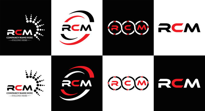 RCM logo. R C M design. White RCM letter. RCM, R C M letter logo design. Initial letter RCM letter logo set, linked circle uppercase monogram logo. R C M letter logo vector design.	

