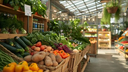 Fototapeta na wymiar Fresh Vegetable Display at Organic Market