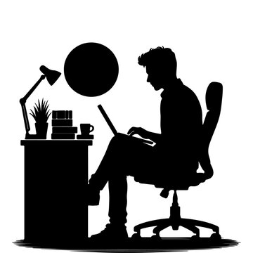  A businessman working on a laptop silhouette in vector file 100% editable.