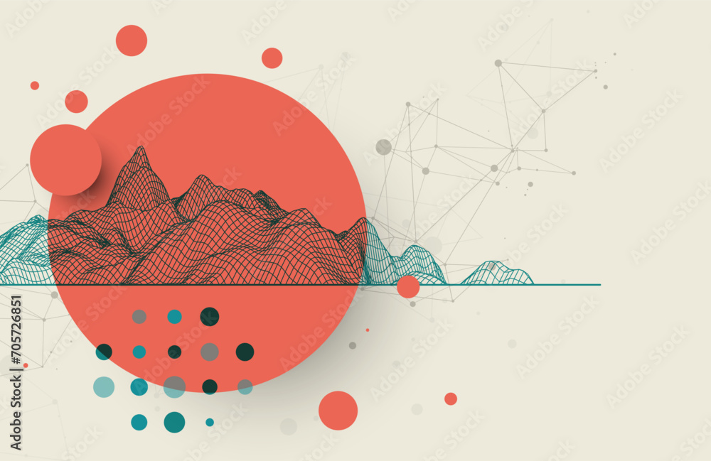 Poster abstract wireframe mountain background. modern science or technology art elements. surface illustrat