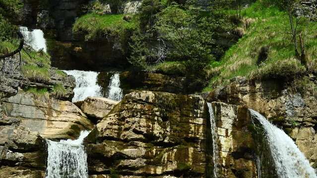 View on the middle part of a threefold waterfall