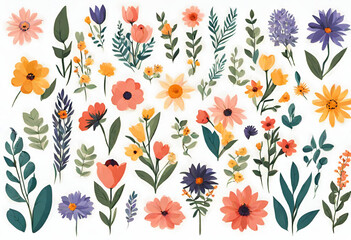seamless pattern with flowers, isolated background with types of flowers