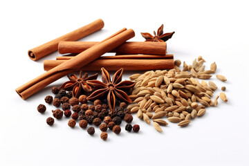Spices And Cinnamon On White Background
