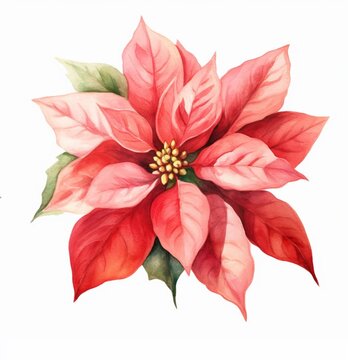 Watercolor poinsettia Christmas flower isolated