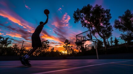 Dusk Dreams: A Hoopster's Silhouette Against the Sunset