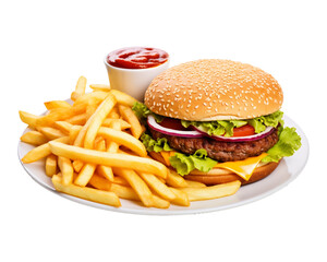 hamburger with french fries on transparent background