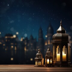 Fototapeta na wymiar Islamic decoration background dedicated to Ramadan. Copy space. For postcards, commercial advertising and design