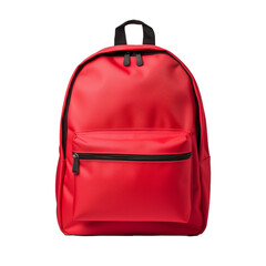 Red school backpack isolated on transparent background (PNG)