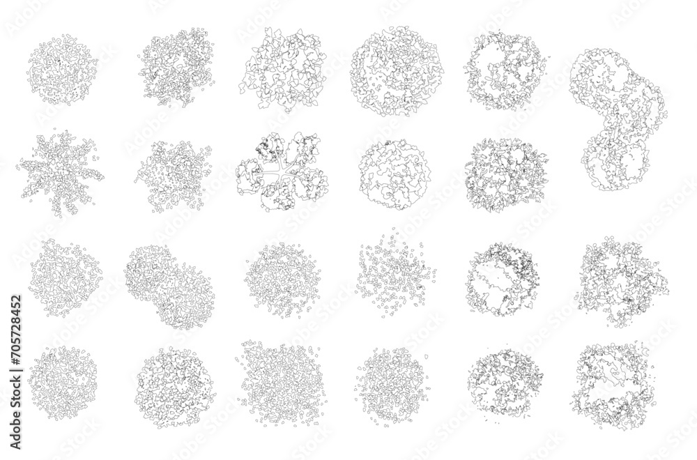 Poster Vector tree top view isolated on white background for landscape plan and architecture layout drawing, elements for environment and garden