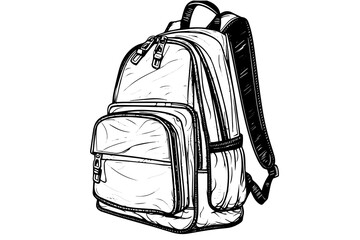 Backpack hand drawn ink sketch. Engraved  retro style vector illustration.