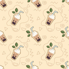 bubble tea seamless pattern vector illustration