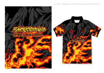 Sublimation jersey design modern fire flame lava liquid abstract design black red orange background template grunge burn gaming sports style