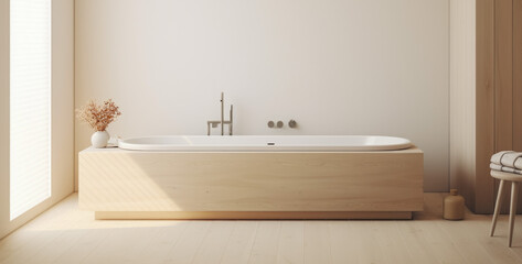 Fototapeta na wymiar Bathroom interior with bathtub and mirror. 3d render