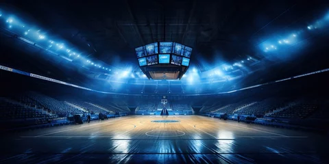 Stof per meter Empty basketball arena, stadium, sports ground with flashlights and fan sits © Sasha