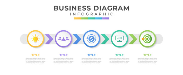 Infographic label design template with icons and 5 options or steps. Can be used for process diagram, presentations, workflow layout. - obrazy, fototapety, plakaty
