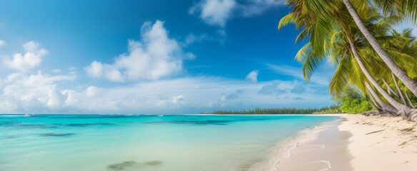 Panorama of beautiful tropical beach with white sand and turquoise water