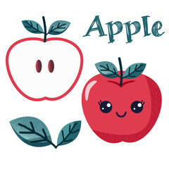 Seamless polka dot, symmetrical pattern of drawn apples