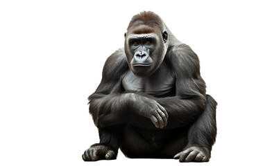 Thoughtful Majesty: Western Lowland Gorilla in a Contemplative Repose Isolated on Transparent Background PNG.