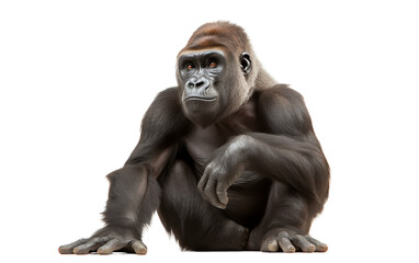 Soulful Gaze: The Contemplative Stance of a Western Lowland Gorilla Isolated on Transparent Background PNG. - obrazy, fototapety, plakaty