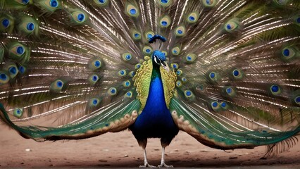Obraz premium Peacock Courtship Display, Peacocks displaying vibrant feathers in a courtship ritual, generative AI