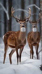 Deer Duo in the Woods, elegant deer in a serene forest clearing, generative AI
