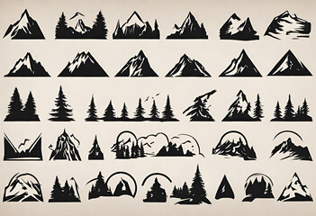 set of mountains for logo and designs, isolated background v1 - obrazy, fototapety, plakaty