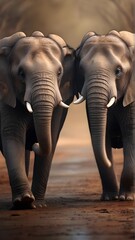 Fototapeta na wymiar Loving Elephant Parade, elephants marching together with intertwined trunks, generative AI