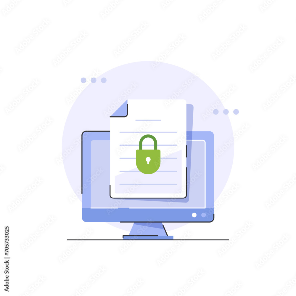 Poster secure confidential document online access with private lock,electronic safety doc data padlock symb