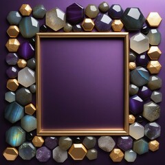  Deep Purple Background with a Gold Frame, Surrounded by Stylish Hexagon-Shaped Stones, a Luxurious Background Image