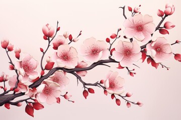 chinese new year background with colorful lanterns and  flowers petal