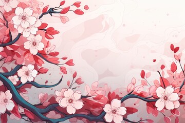 chinese new year background with colorful lanterns and  flowers petal