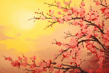 Naklejka premium chinese new year background with colorful lanterns and flowers petal