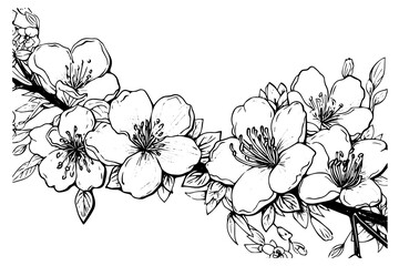 Sakura branch hand drawn ink sketch. Engraved style vector illustration.