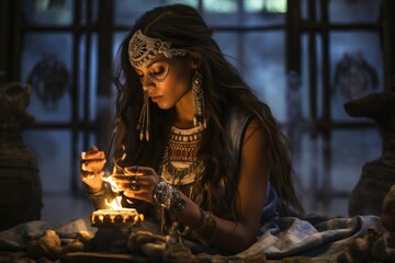 Fototapeta premium Medicine woman ritual candles nature