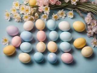Fototapeta na wymiar colorful easter eggs top-down view