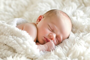 Newborn baby sleeping on bed