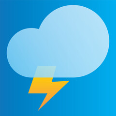 white cloud and lightning icon with blue background. eps 10