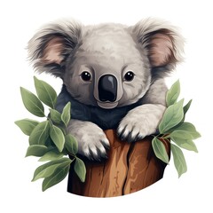 A koala bear on a tree branch