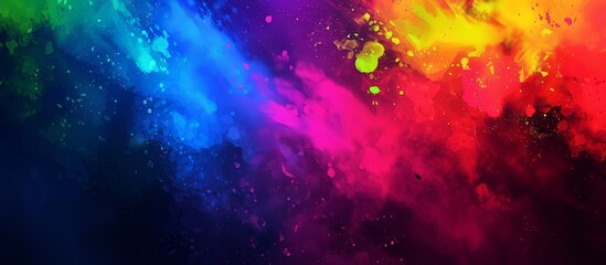 Freeze motion of colorful painted powder exploding on white background. Abstract design of color dust cloud. Particles explosion. Splash of colorful painted powder on white background. - obrazy, fototapety, plakaty