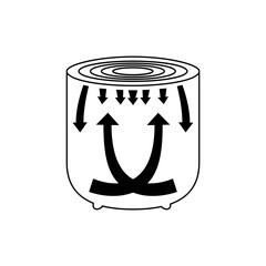 Black and white operating diagram of the inside of an air fryer. Vector illustration. Manual.instructions for use.