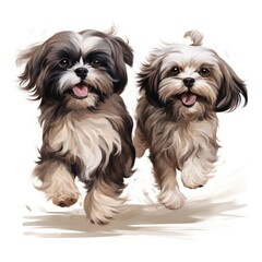 two shih tzu puppies running
